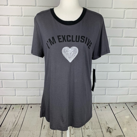 🔥CARBON COPY🔥Graphic Print “I’M EXCLUSIVE” Tee T-Shirt Gray Large NWT - Picture 3 of 5